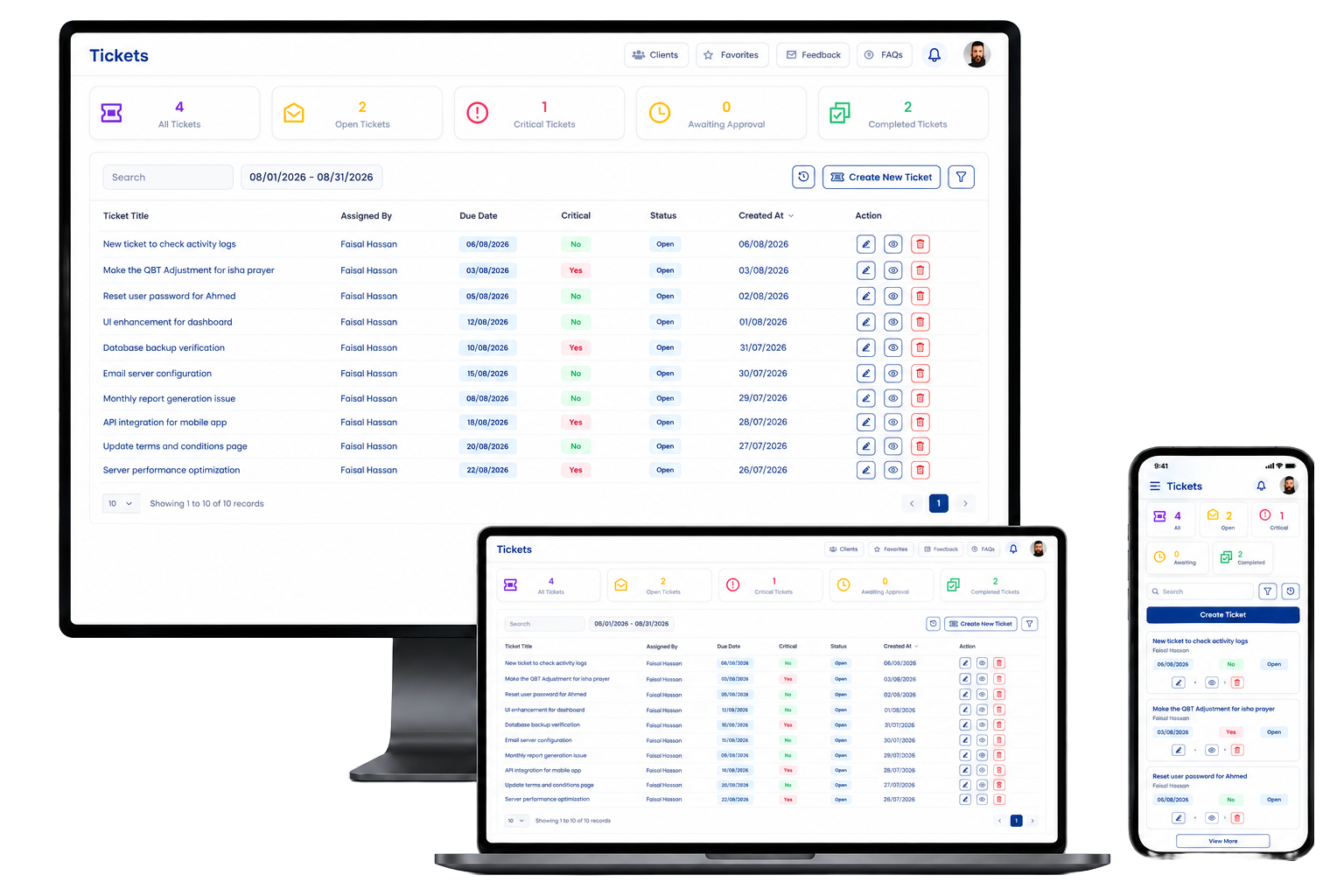 Ticketing system dashboard